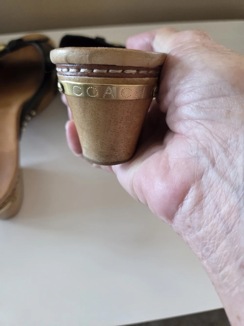 Coach Black Patent Leather Clog Mules with Gold Medallion 7.5B
